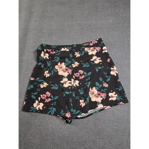 Spark Floral Shorts Women XL Black Tie Waist Textured Knit High Rise NWT L-832